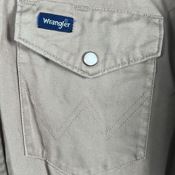 š„Vintage WRANGLER Western Thick Pearl SnapāTan āDenim Likeā Shirt 18.5-38 (2XL) - Picture 7 of 9